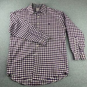 Brooks Brothers Button Down Shirt Mens L Purple Gingham Non-Iron Supima Cotton